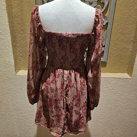 Romantic Cottagecore Floral Top Milkmaid Ruched Whimsy Boho Peplum Sheer Dress S - Picture 4 of 11